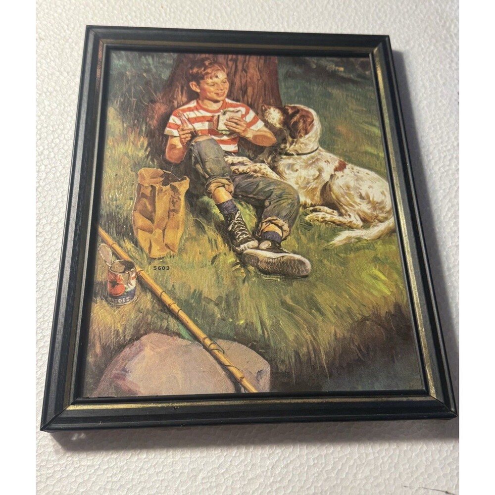 Vintage Picture Frame Boy Dog Home Decor 5603